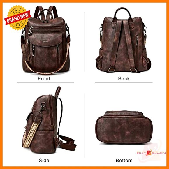 Faux Leather Convertible Backpack Purse with Wristlet for Work Travel College main image 6